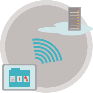 artwork depicting a local root folder sending data to the cloud servers via wifi